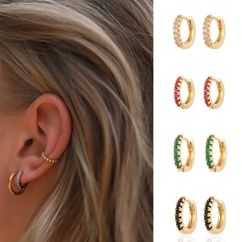 Einfarbige Kupfer Ohrringe Mit Zirkon-zirkon-kupfer Ohrringe Für Damen Im Einfachen Stil