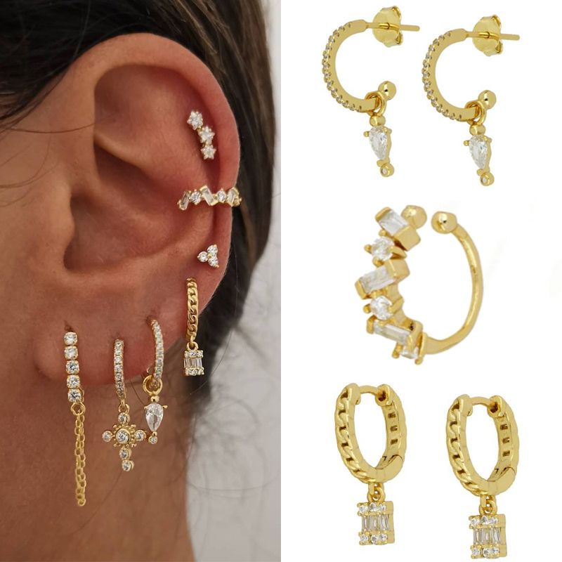 Boucles D'oreilles En Cuivre Géométrique De La Mode Des Femmes Plaqué Or Incrusté Zircon Zircon Boucles D'oreilles En Cuivre