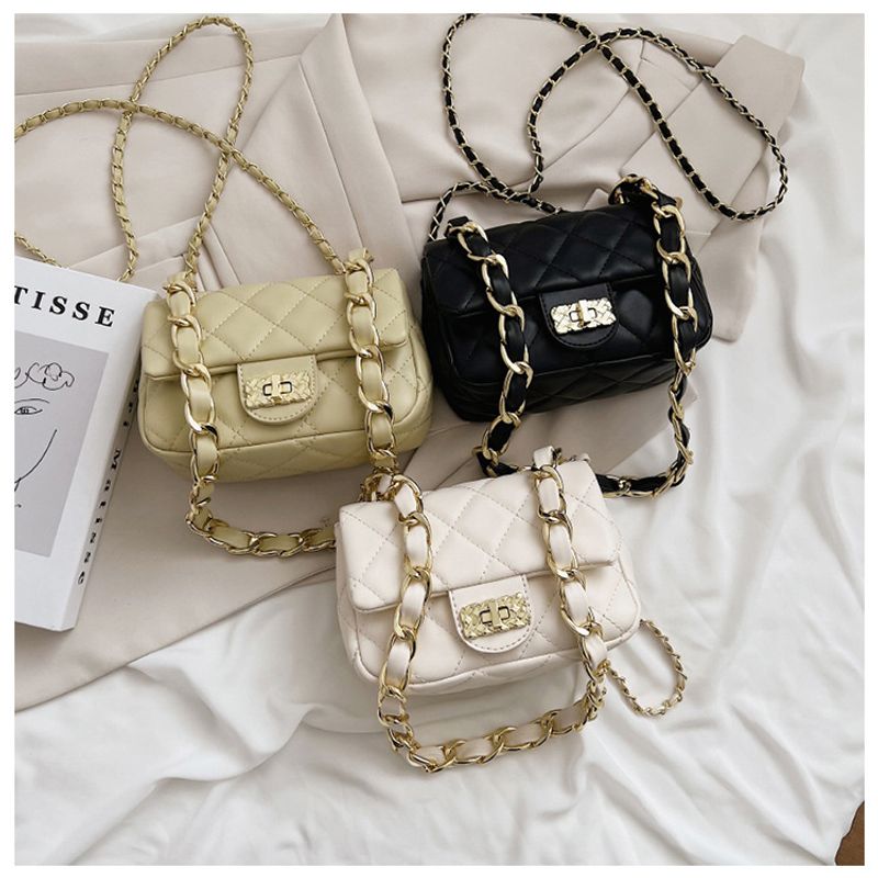 Vintage Style Fashion Solid Color Square Buckle Square Bag Pu Leather Shoulder Bags