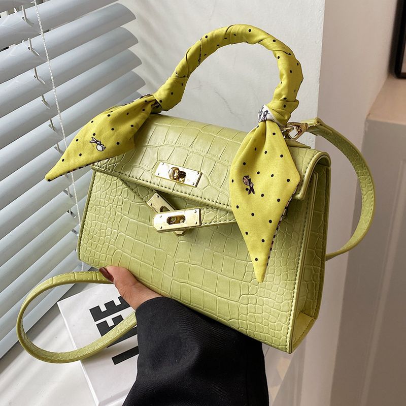 Women's Fashion Solid Color Soft Surface Lock Crocodile Square Buckle Kelly Bag Pu Leather Shoulder Bags