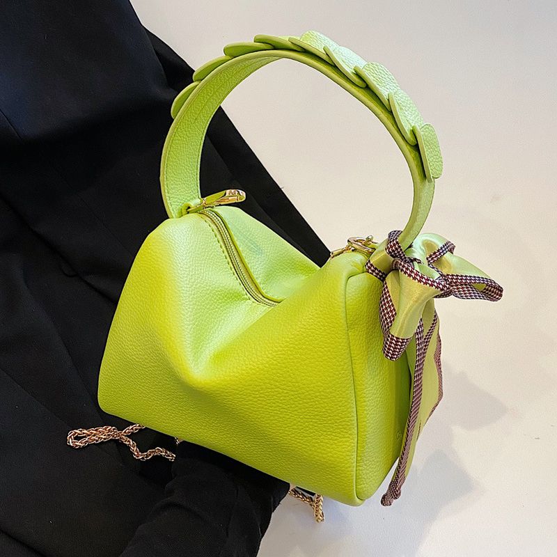 Women's Pu Leather Solid Color Fashion Litchi Pattern Soft Surface Chain Pillow Shape Zipper Handbag Crossbody Bag Boston Bag