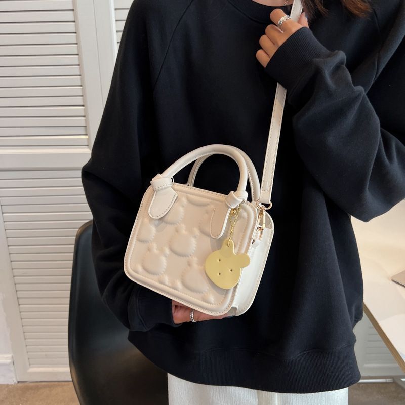 Women's Pu Leather Solid Color Cute Fashion Soft Surface Square Zipper Handbag Crossbody Bag Square Bag