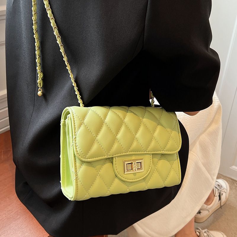 Women's Pu Leather Solid Color Lingge Fashion Lingge Cross Square Buckle Shoulder Bag Crossbody Bag Diamond Pattern Bag
