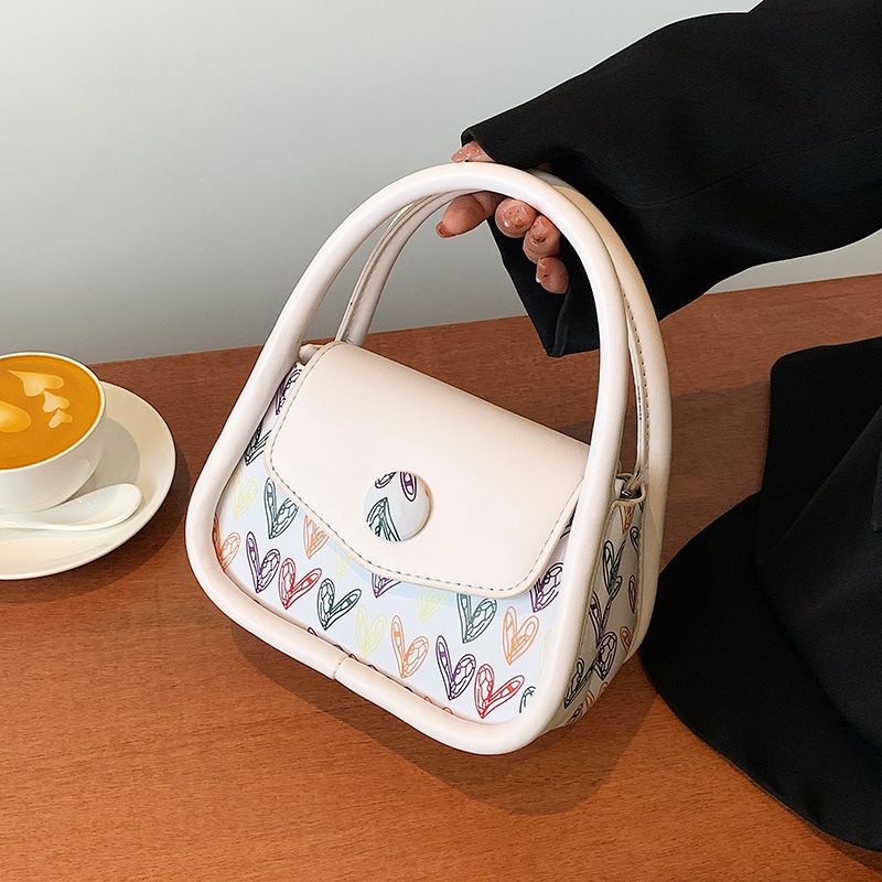 Women's Elegant Fashion Heart Solid Color Soft Surface Square Magnetic Buckle Shoulder Bag Handbag Square Bag Pu Leather Handbags