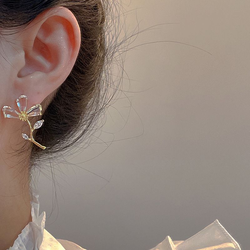 Fashion Flower Artificial Crystal Crystal Flower Zircon Ear Studs