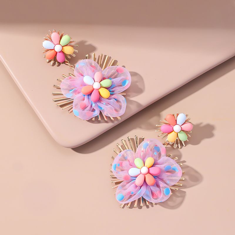 2022 Spring New Candy Color Chiffon Flower Heart Pendant Earrings