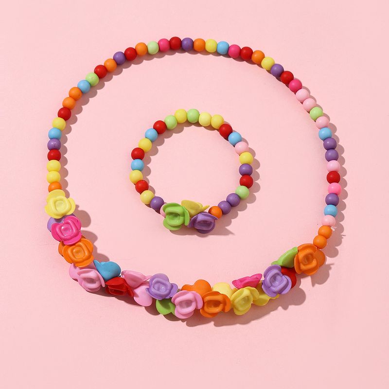 Style Coréen/coréen Style Fleurs En Plastique Main Fleurs La Perle De Boule De Chaîne Coloré Perles Collier Collier