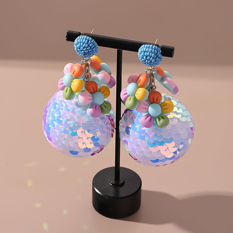 New Style Creative Flower Sequin Ball Pendant Earrings