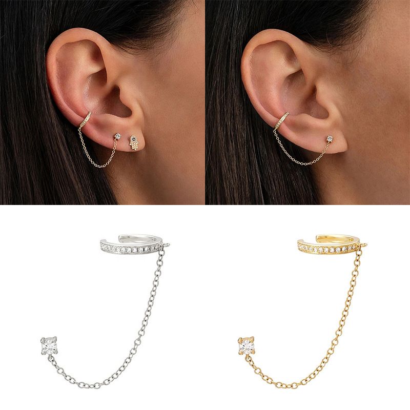 Femmes Simple Style Géométrique Argent Sterling Zircon Boucles D'oreilles Plaqué Or 925 Argent Boucles D'oreilles