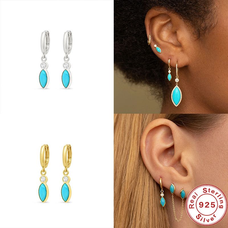 Women's Fashion Geometric Sterling Silver Gem Earrings Gold Plated 925 Silver Earrings