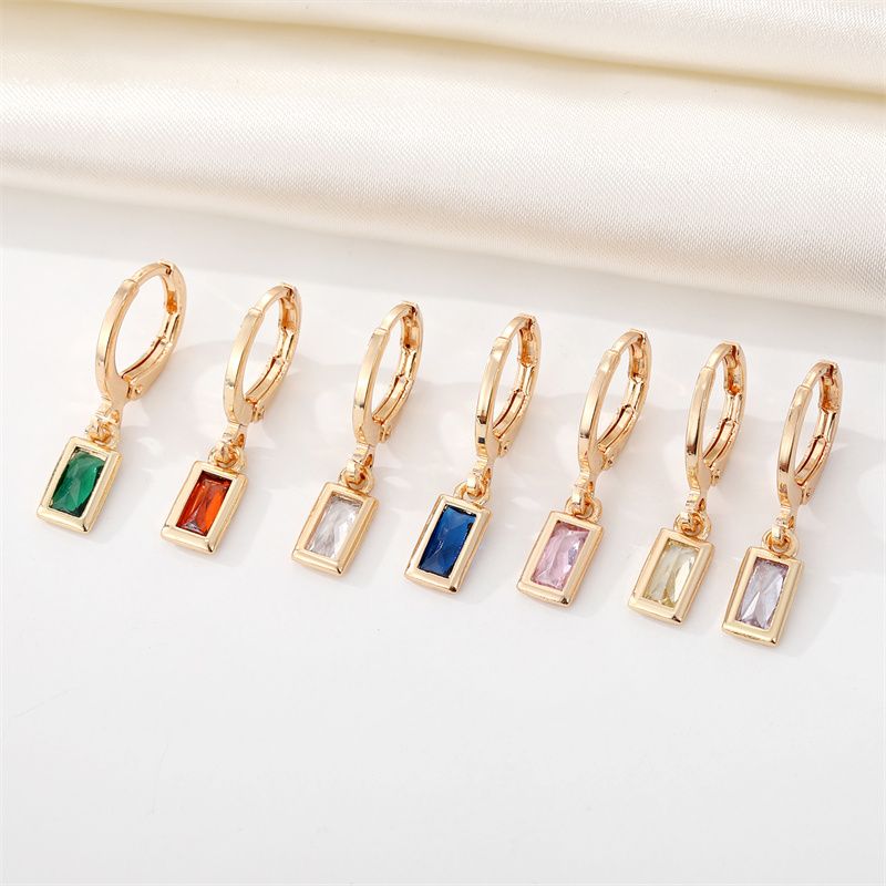 Fashion New Crystal Geometric Retro Golden Square Alloy Earrings