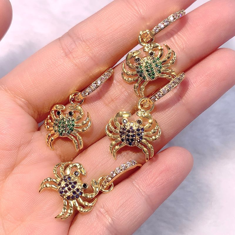 Fashion New Accessories Animal Crab Pendant Inlay Zircon Copper Earrings
