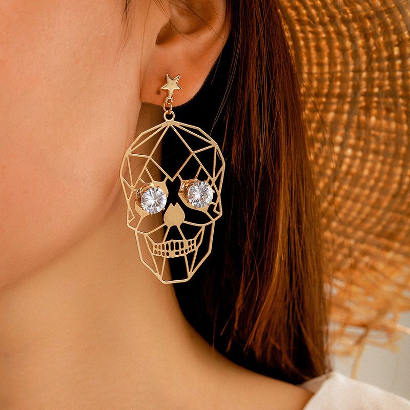 Novelty Design Alloy Skull Grimace Earrings Carnival Festival Artificial Rhinestone Drop Earrings
