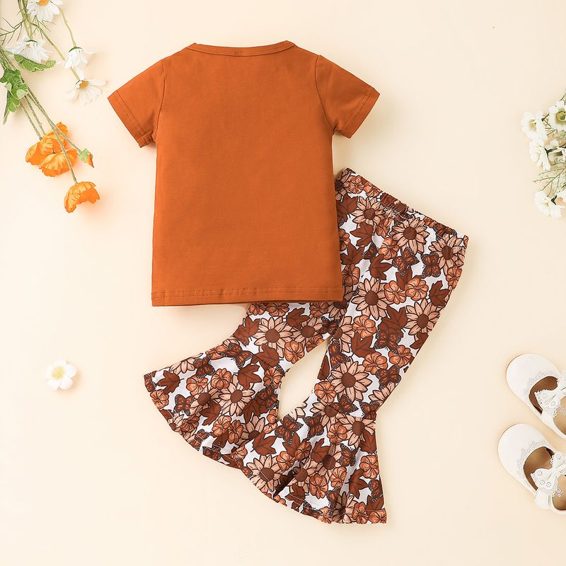 Summer Fashion Little Girl Casual Flared Pants T-shirt Top Suit
