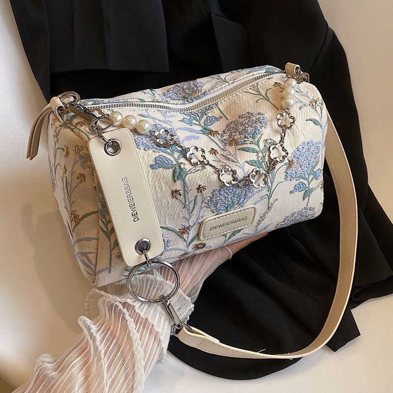 Elegant Floral Flower Square Zipper Shoulder Bag Handbag