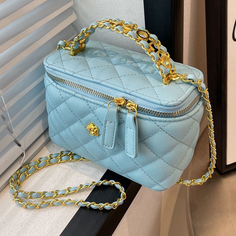 Frau Pu-leder Einfarbig Linge Vintage-stil Kette Quadrat Reißverschluss Handtasche Umhängetasche