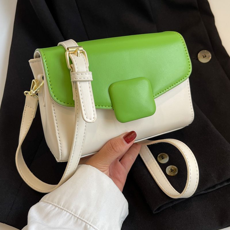 Women's Pu Leather Color Block Fashion Square Magnetic Buckle Crossbody Bag