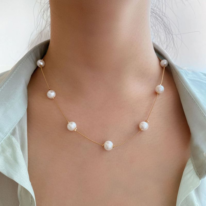 Mode Geometrisch Legierung Metall Künstliche Perlen Frau Halskette