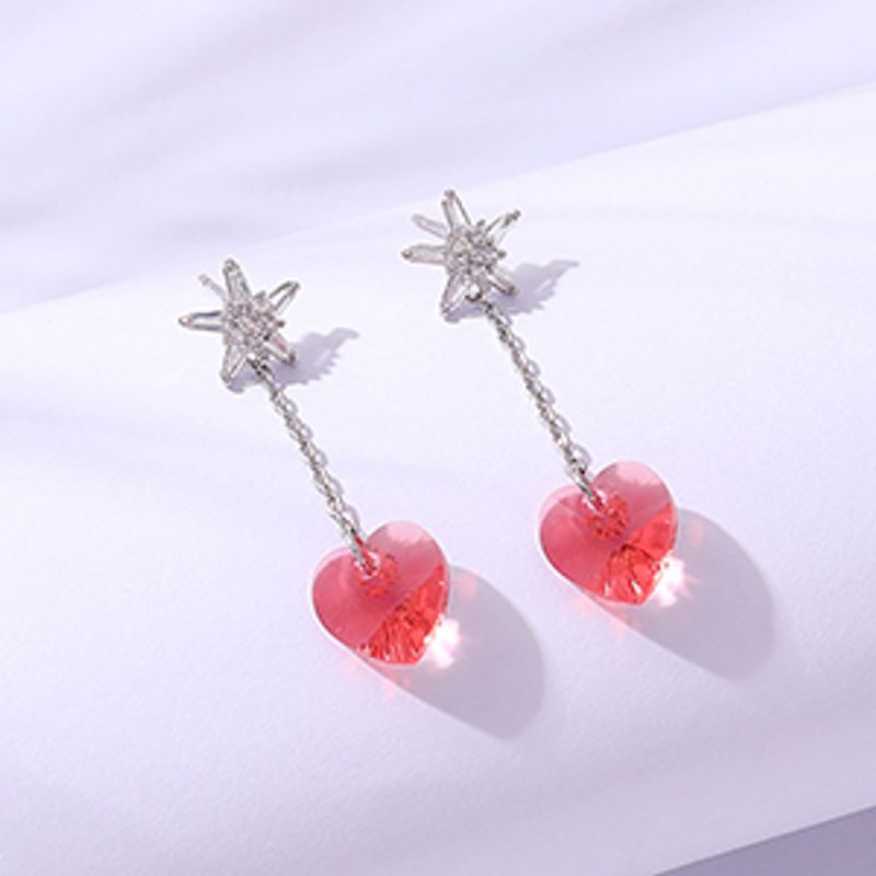Fashion Star Heart Shape Copper Tassel Artificial Crystal Zircon Earrings