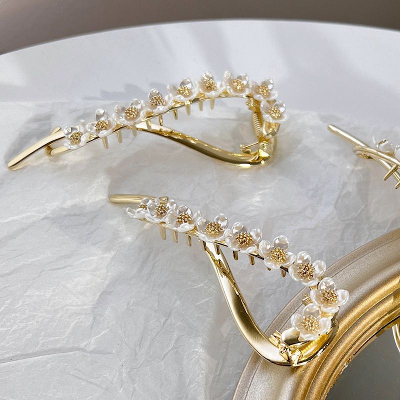 Mode Blume Legierung Überzug Künstliche Perlen Haarklammer