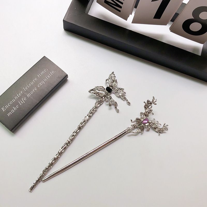 Fashion Butterfly Metal Inlay Gem Crystal Hairpin
