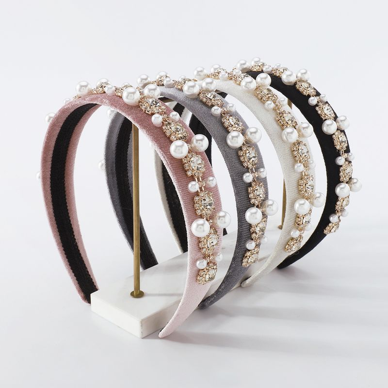 Glamour Geométrico Tela Embutido Perlas Artificiales Diamantes De Imitación Banda Para El Cabello