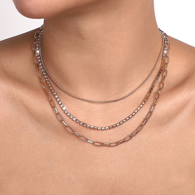 Wholesale Jewelry Fashion Solid Color Iron Copper Rhinestones Rhinestone Chain Necklace
