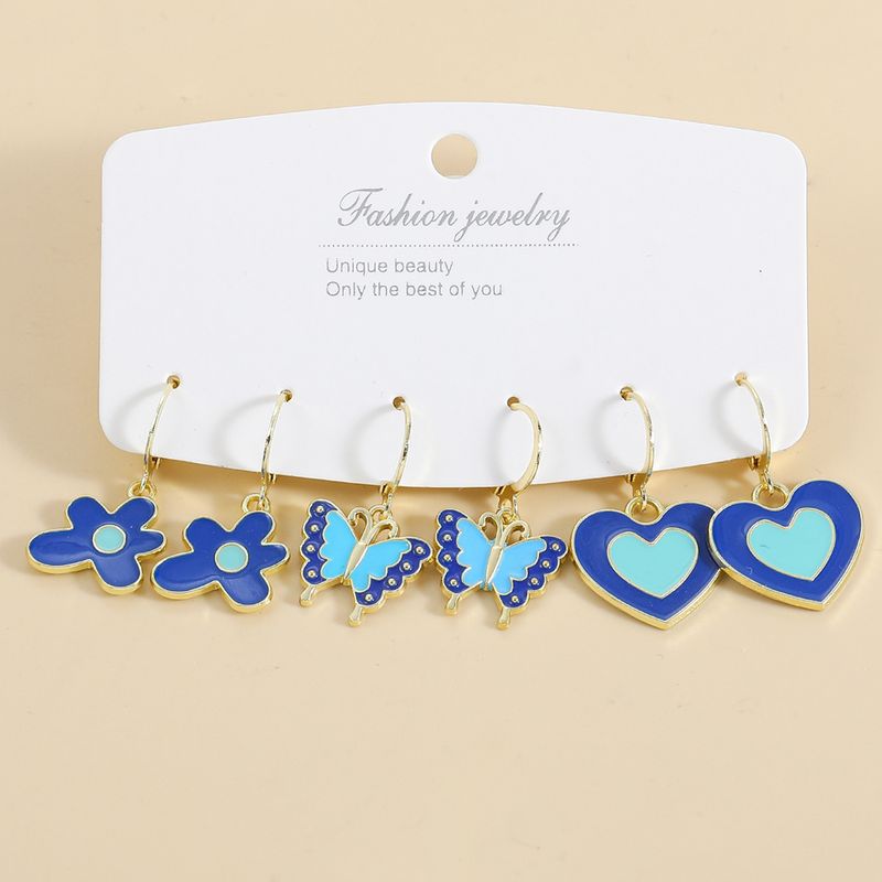 Fashion Heart Shape Flower Butterfly Alloy Plating Drop Earrings