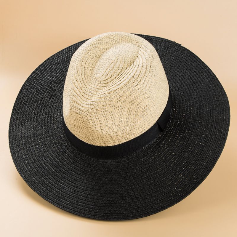 Men's Fashion Color Block Braid Big Eaves Straw Hat
