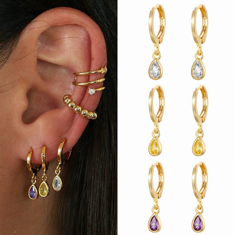 Fashion Water Droplets Copper Dangling Earrings Zircon Copper Earrings