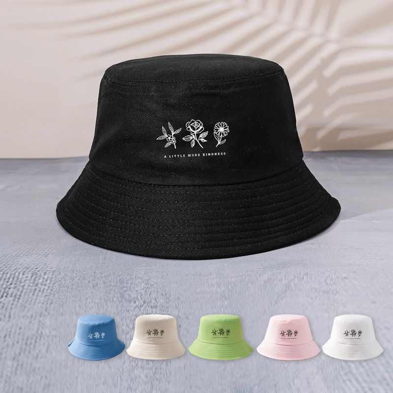 Women's Simple Style Flower Wide Eaves Bucket Hat