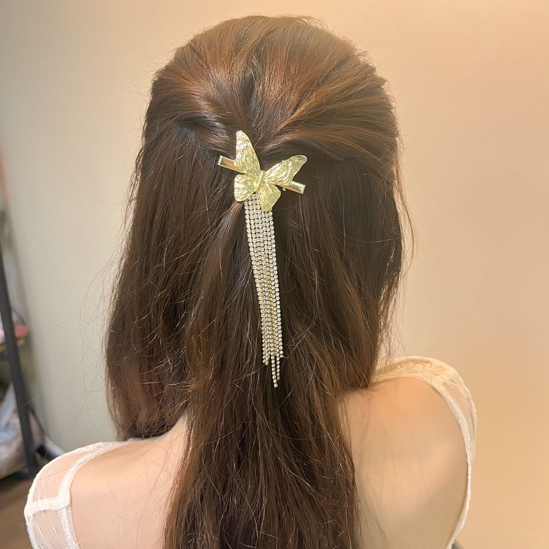 Fashion Tassel Bow Knot Alloy Rhinestone Hair Clip