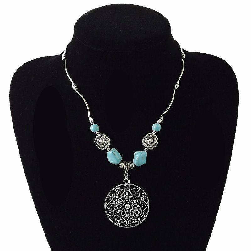 Vintage Style Flower Alloy Plating Turquoise Necklace