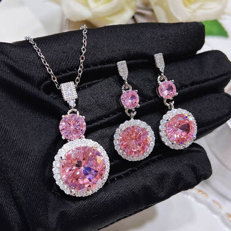 Fashion Geometric Copper Inlay Artificial Gemstones Earrings Necklace