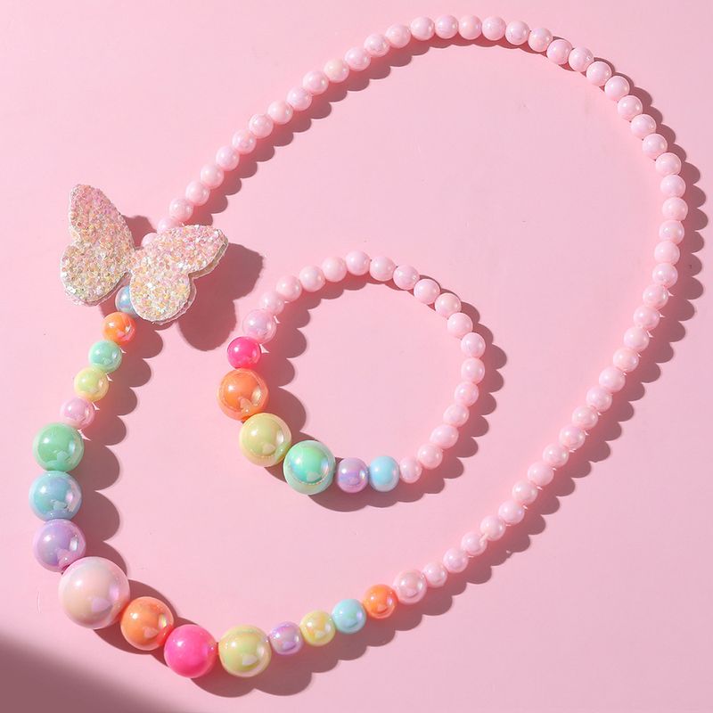 Süß Schmetterling Harz Perlen Keine Intarsien Armbänder Halskette 2-teiliges Set