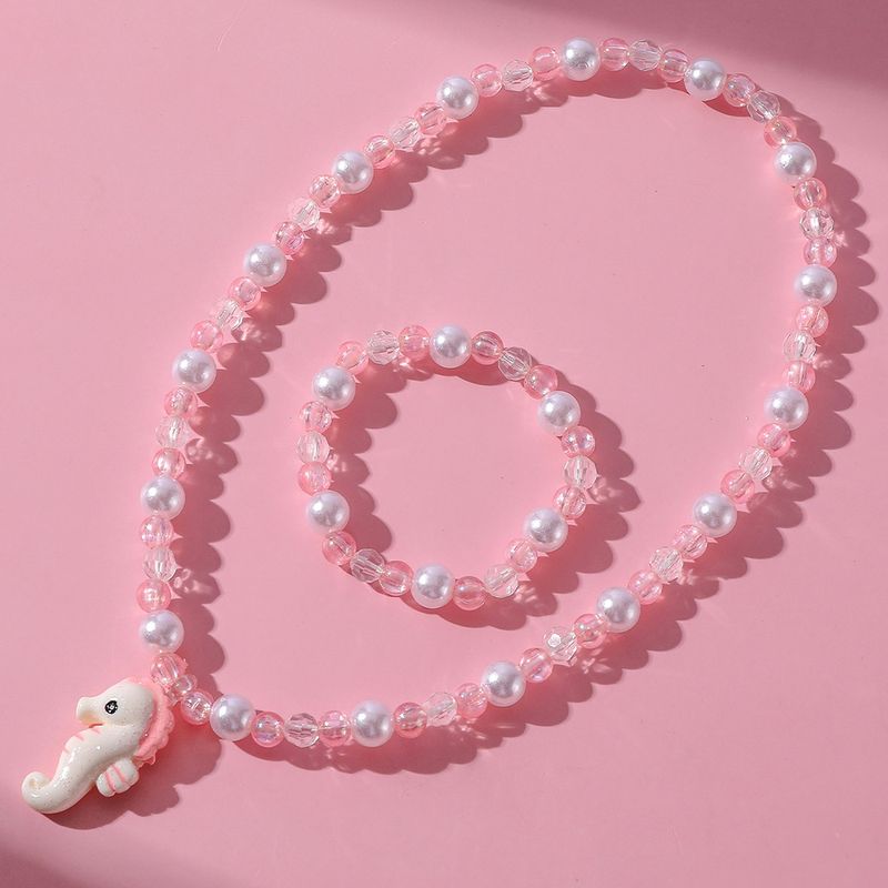 Cute Hippocampus Resin Beaded No Inlaid Bracelets Necklace 2 Pieces