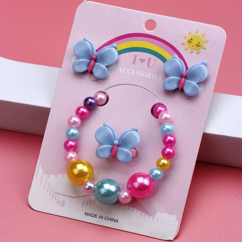 Süß Schmetterling Harz Perlen Keine Intarsien Ringe Armbänder Ohrringe 3-teiliges Set