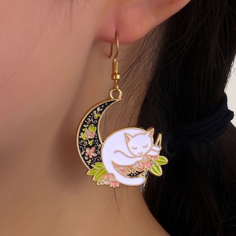 Fashion Moon Cat Alloy Plating No Inlaid Earrings
