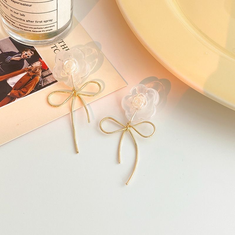 Fashion Bow Knot Arylic Copper Flower Earrings