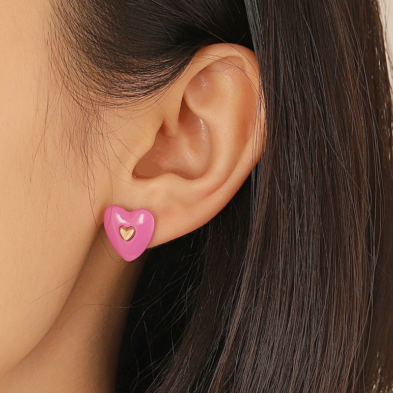 Fashion Heart Shape Alloy Metal No Inlaid Ear Studs