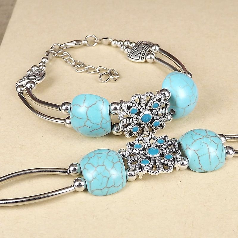 Vintage Style Geometric Alloy Inlay Turquoise Bracelets