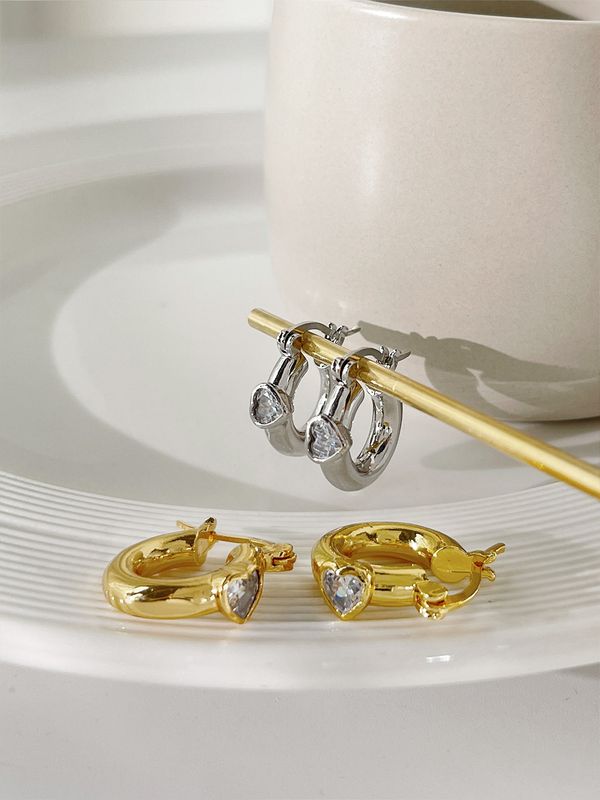 Fashion Heart Shape Copper Plating Zircon Earrings