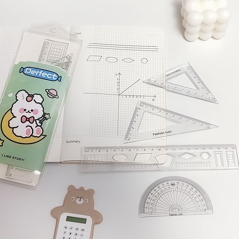Cute Cartoon Painting Tool Rule Set Four Pieces Student Stationery