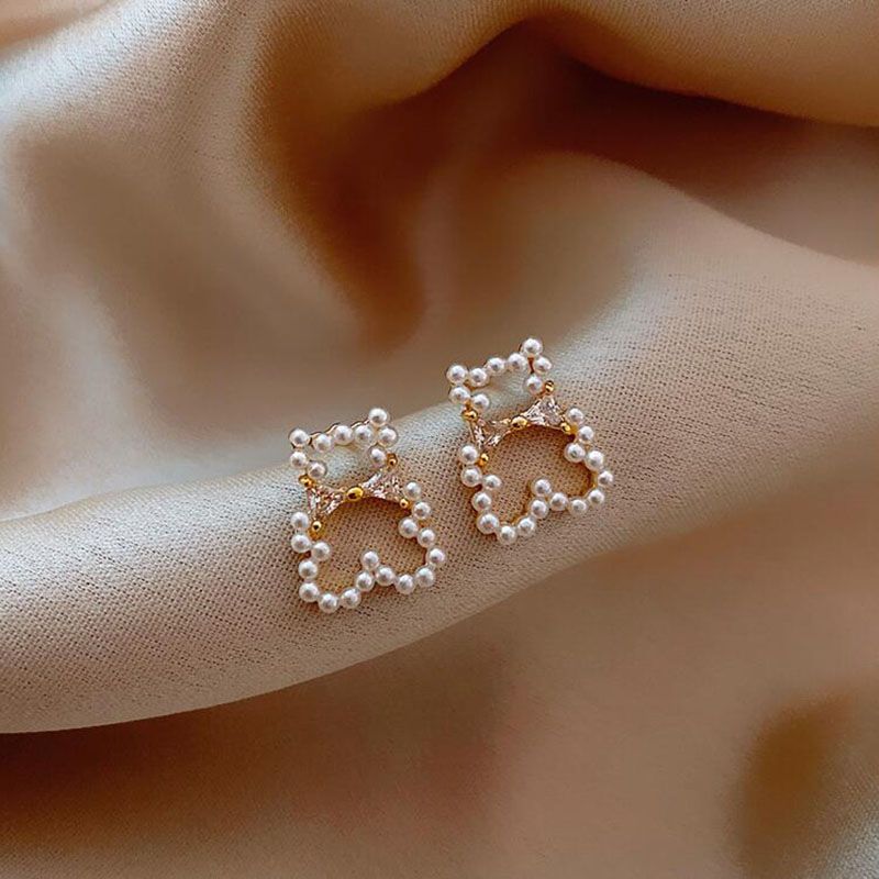 Doux Ours Alliage Incrustation Artificielle Perle Zircon Goujons D'oreille