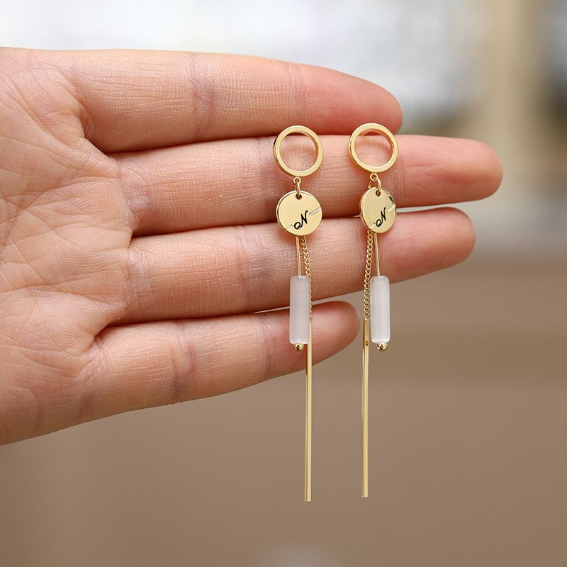 Vintage Style Geometric Copper Drop Earrings Inlay Opal Copper Earrings