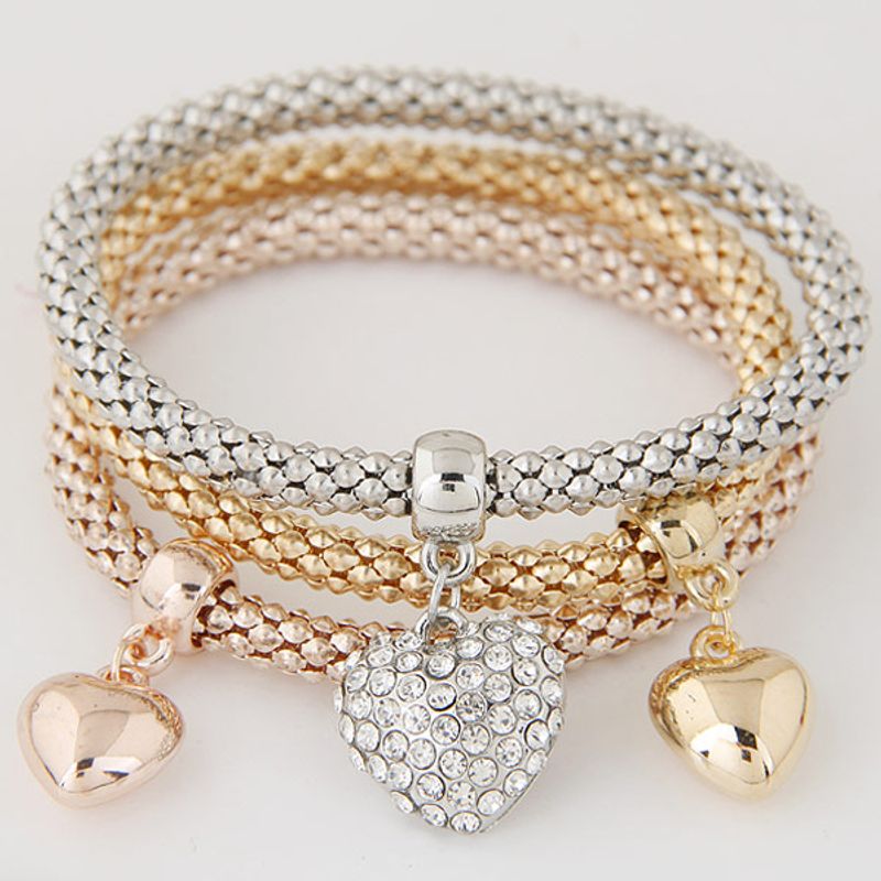 Fashion Heart Shape Alloy Inlay Rhinestone Bracelets