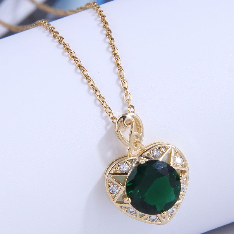 Fashion Heart Shape Copper Pendant Necklace Plating Artificial Gemstones Zircon Copper Necklaces