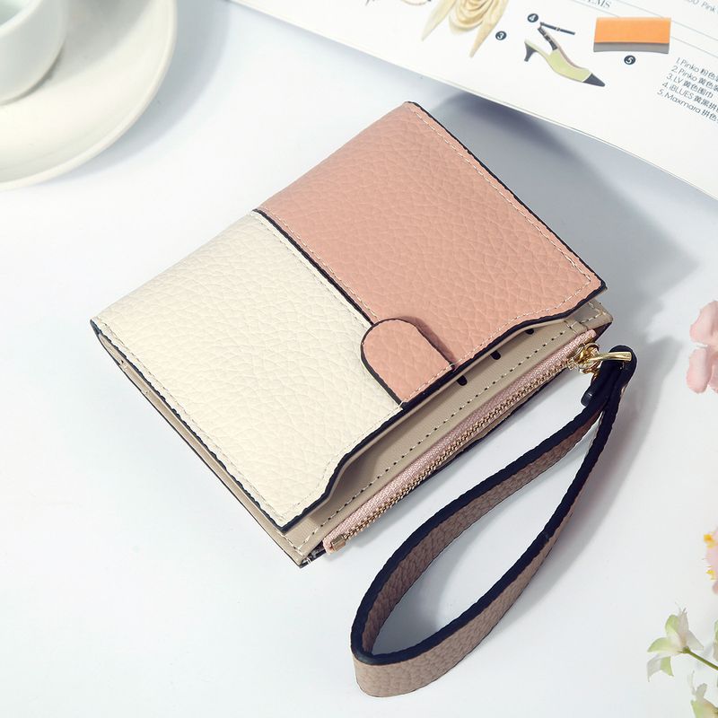 Fashion Color Block Embossing Square Zipper Hasp Small Wallet