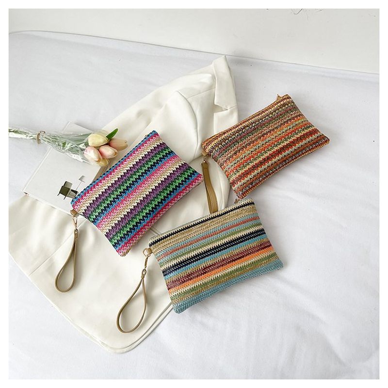 Straw Color Block Weave Square Evening Bags