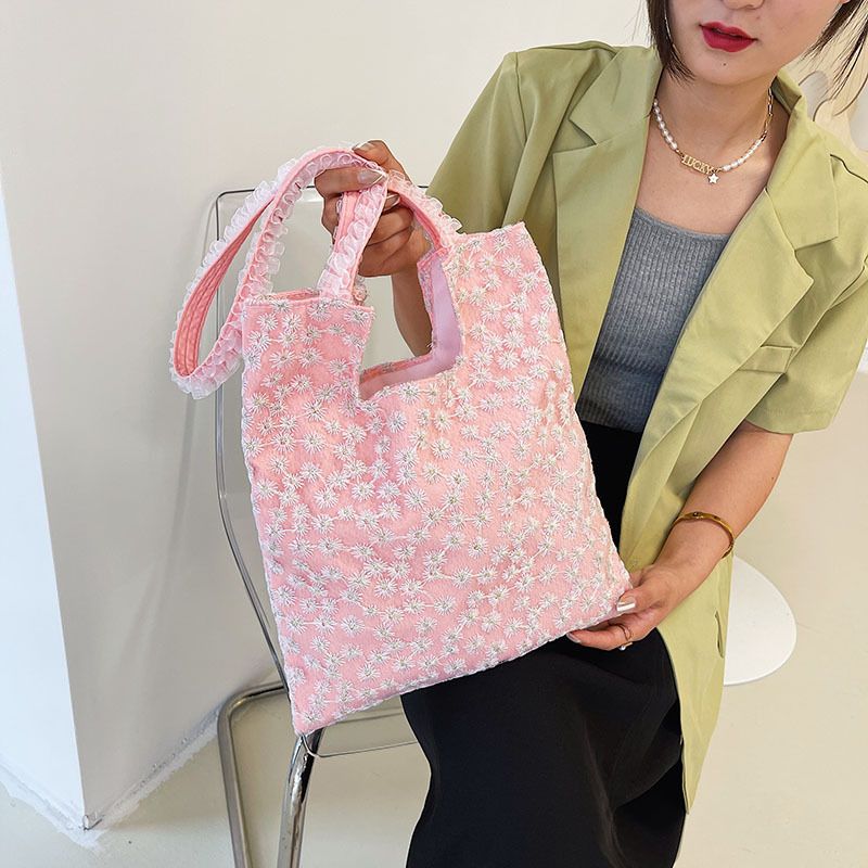 Streetwear Color Block Embroidery Square Open Tote Bag